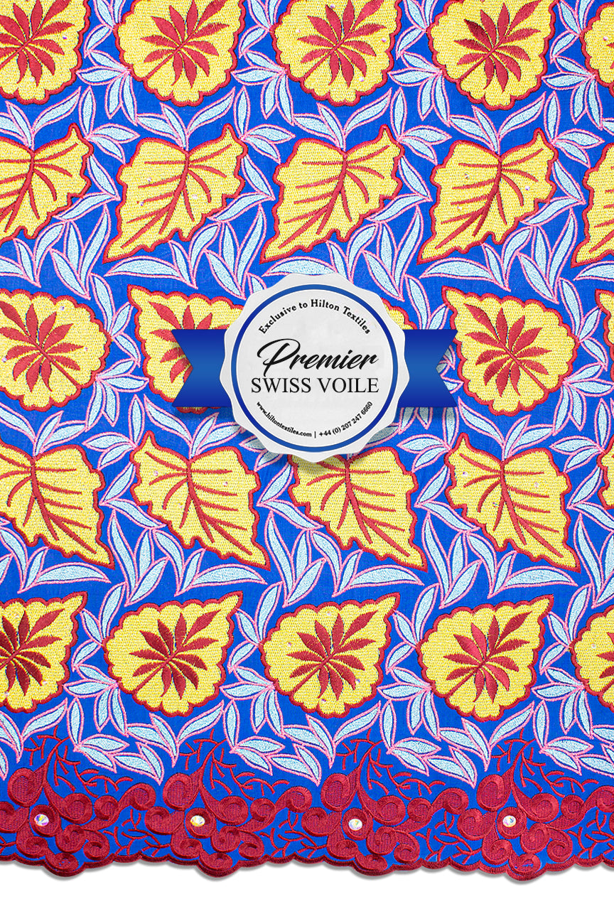 Celebrant Swiss Voile Lace - SWC081 - Blue, Gold & Red with Sky Blue & Pink