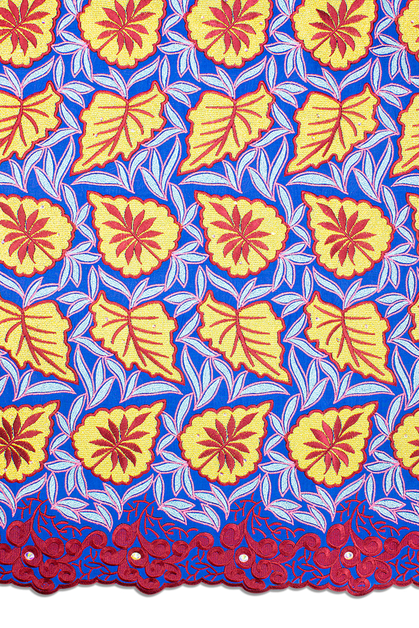 Celebrant Swiss Voile Lace - SWC081 - Blue, Gold & Red with Sky Blue & Pink