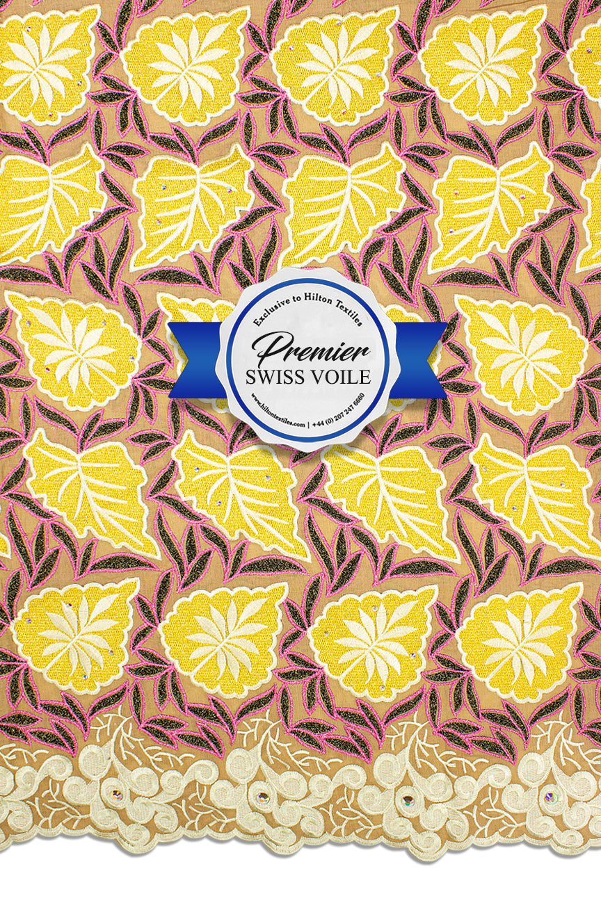 Celebrant Swiss Voile Lace - SWC081 - Beige, Black & Gold with Pink