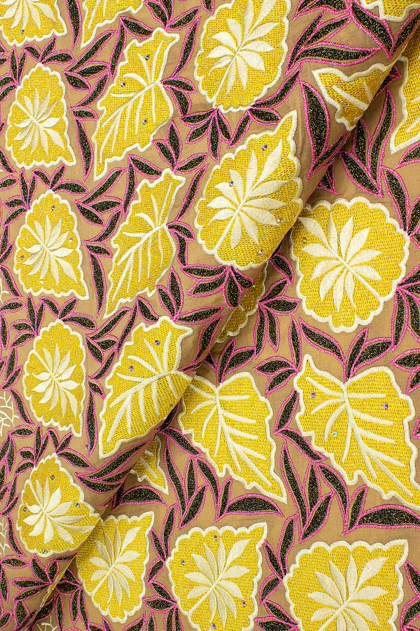 Celebrant Swiss Voile Lace - SWC081 - Beige, Black & Gold with Pink