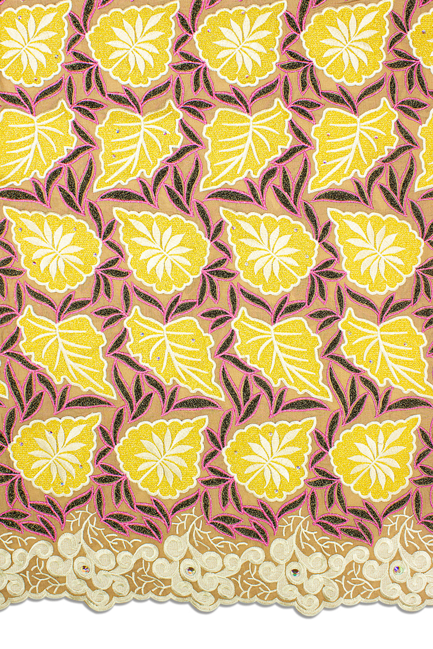 Celebrant Swiss Voile Lace - SWC081 - Beige, Black & Gold with Pink