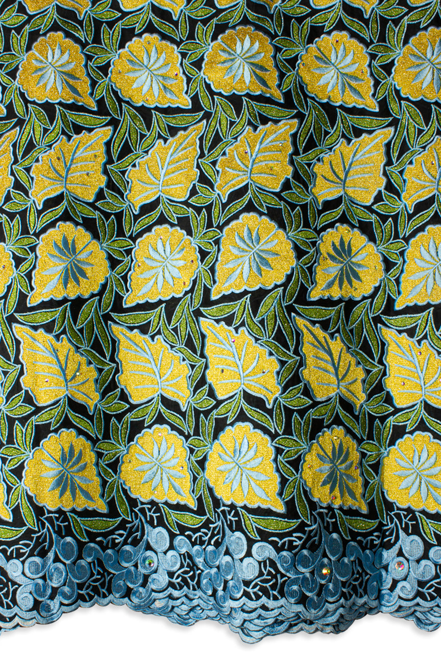 Celebrant Swiss Voile Lace - SWC094 - Black, Gold, Green & Sky Blue