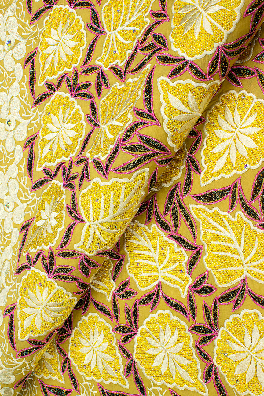 Celebrant Swiss Voile Lace - SWC081 - Golden Yellow, Cream & Black with Pink