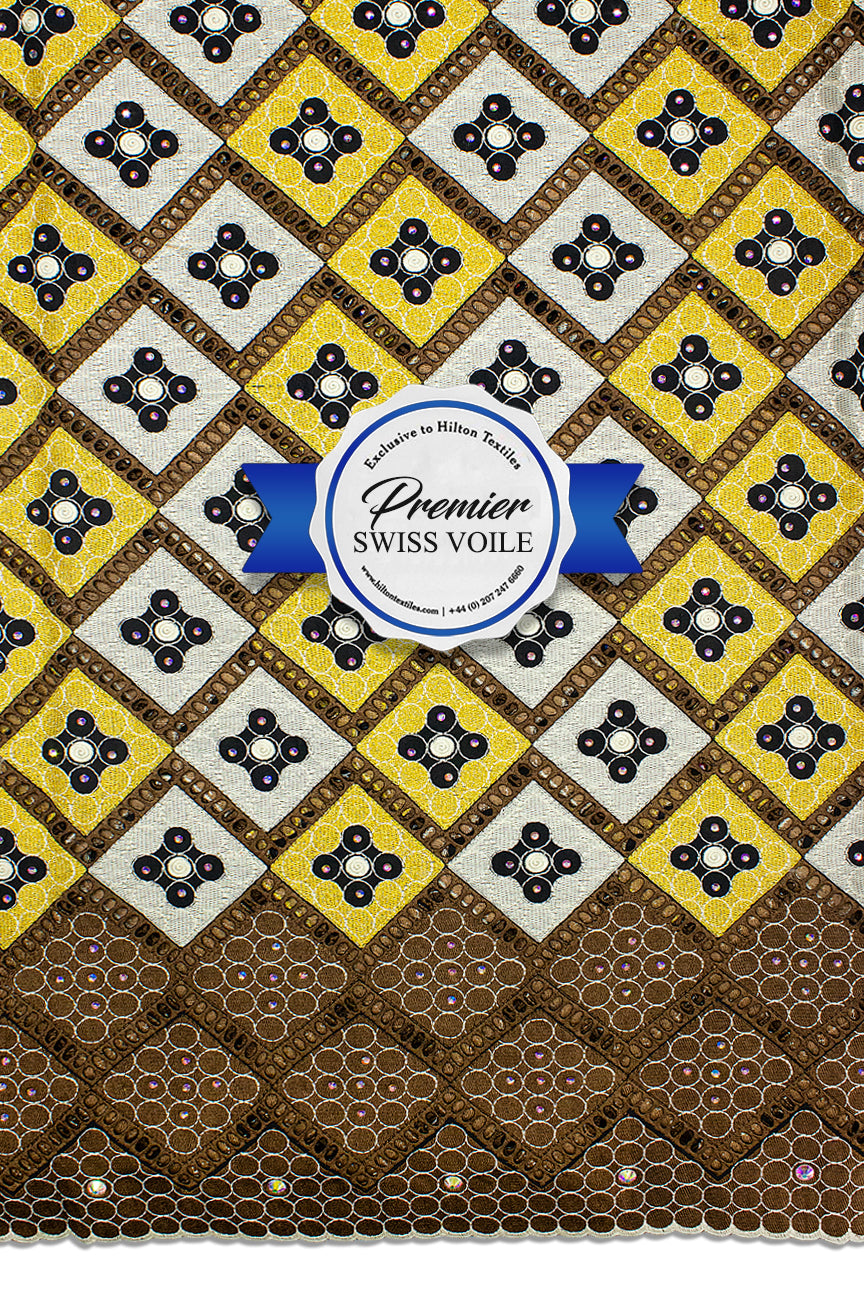 Celebrant Swiss Voile Lace - SWC082 - Brown, Gold, Black & White