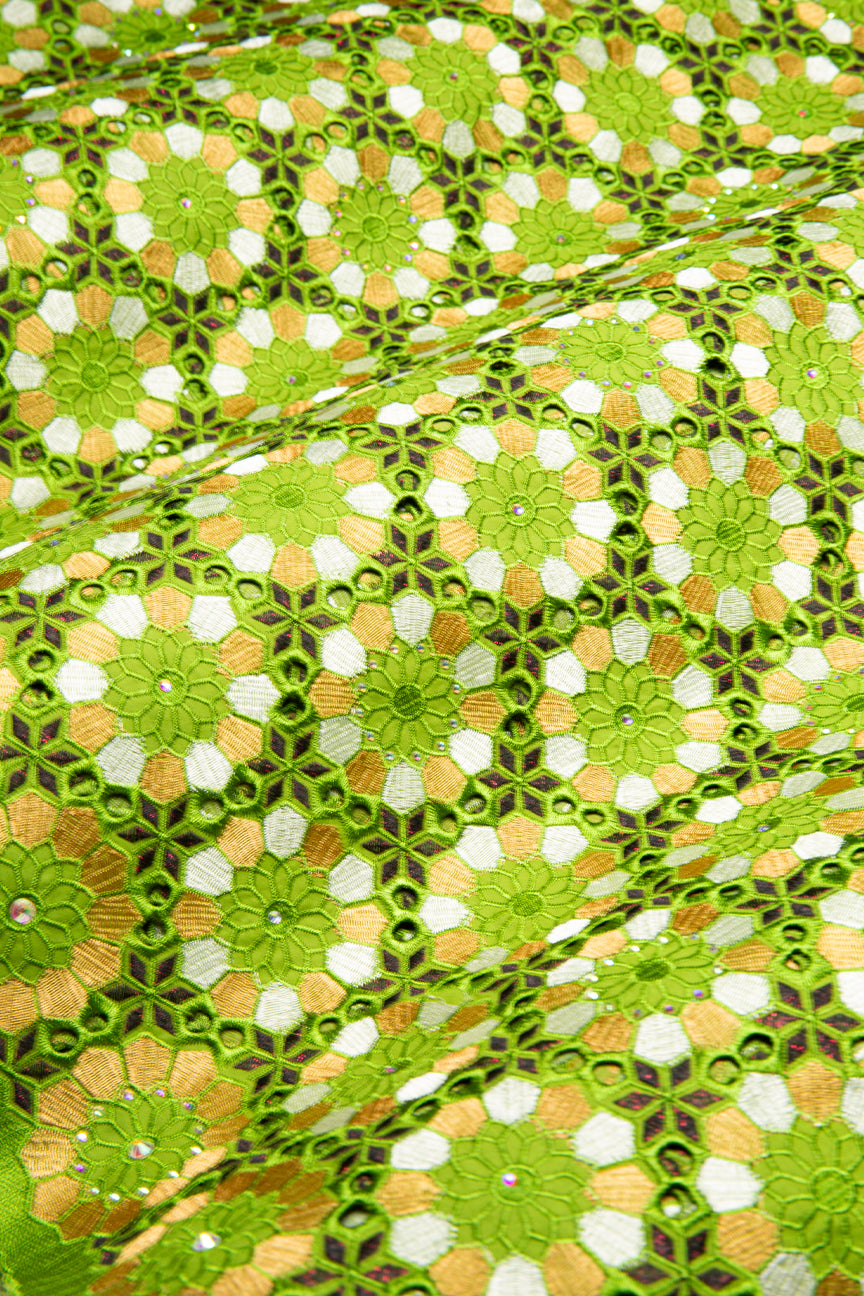 Celebrant Swiss Voile Lace - SWC096 - Lime Green & Gold