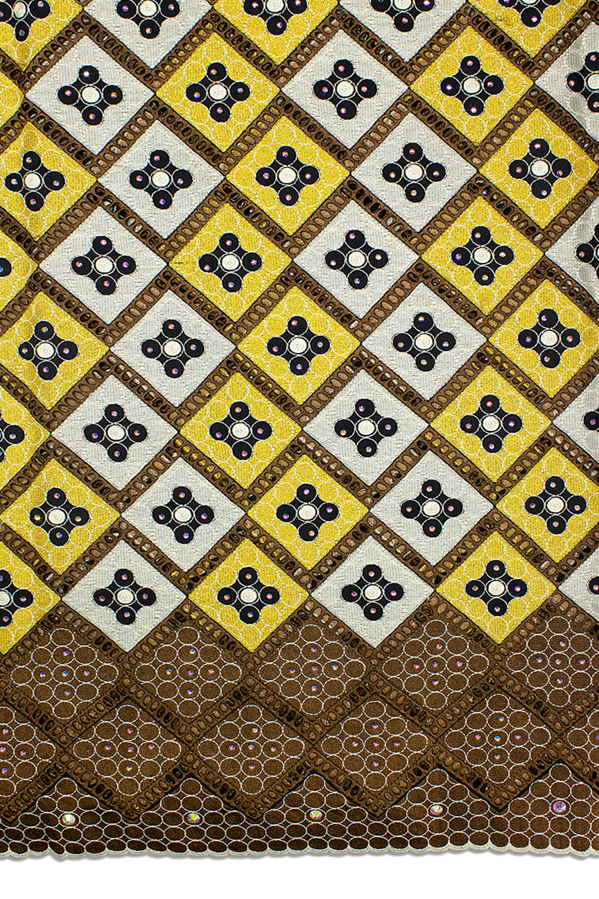 Celebrant Swiss Voile Lace - SWC082 - Brown, Gold, Black & White