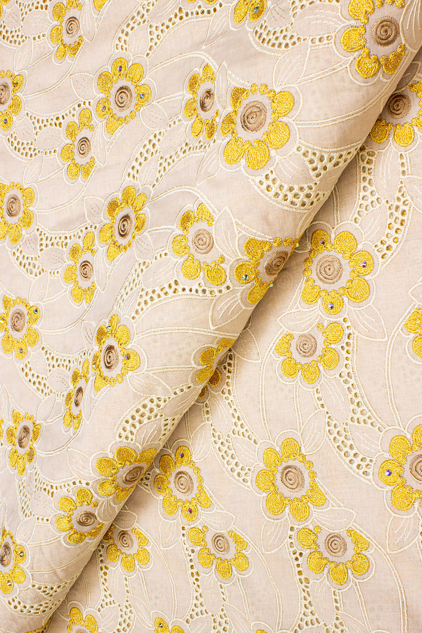 Celebrant Swiss Voile Lace - SWC055 - Beige & Gold