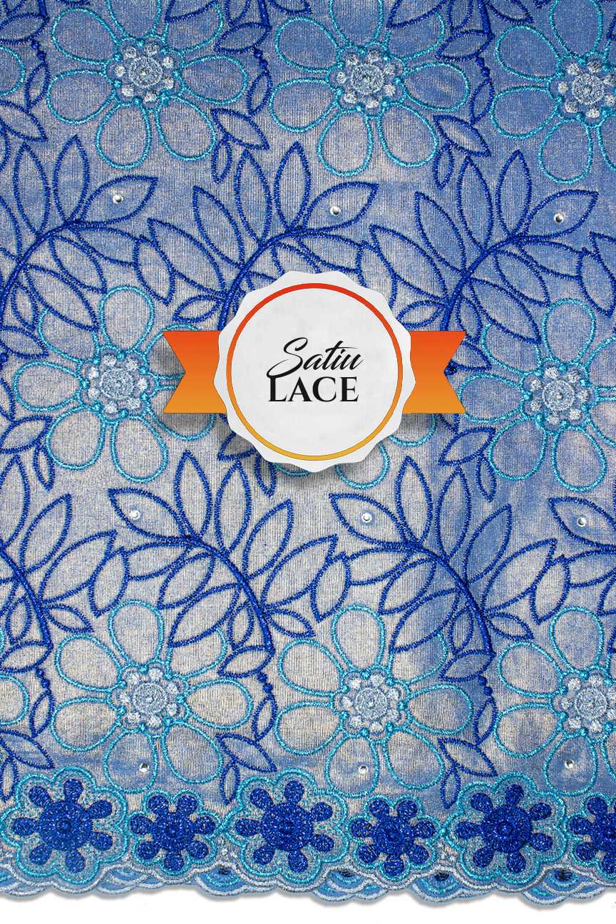 Luxury Cotton Satin Lace - SL0002 - Sky Blue