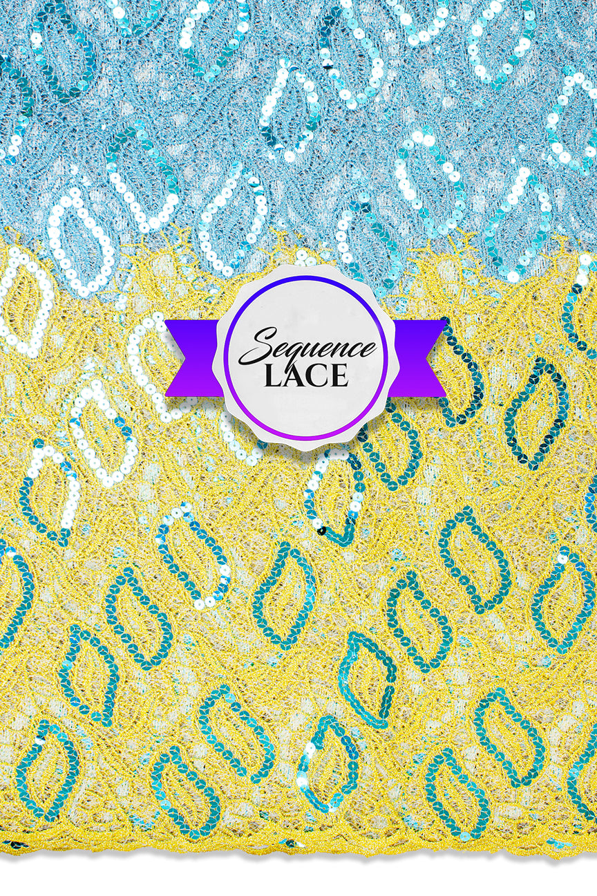 Sequence Lace - SEQ011 - Yellow & Turquoise