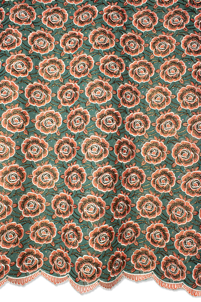 FSL730 - Stunning Fine Swiss Lace - Turquoise Green, Warm Pink, Black & Gold