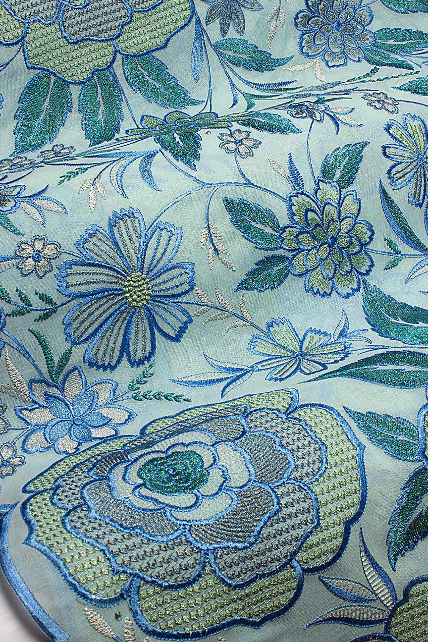 FSL762 - Stunning Fine Swiss Lace - Aqua, Sky Blue & Mint Green