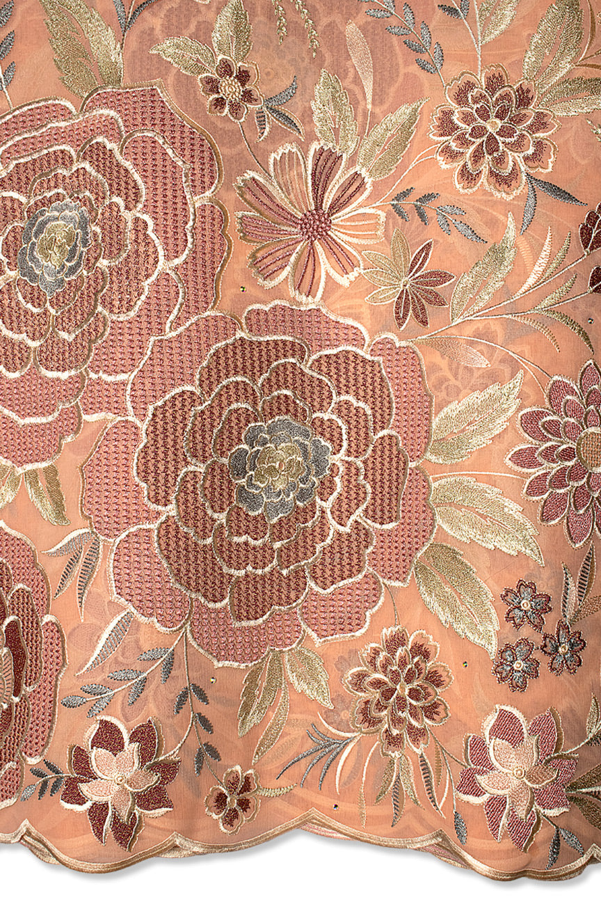 FSL762 - Stunning Fine Swiss Lace - Peach, Ash & Gold