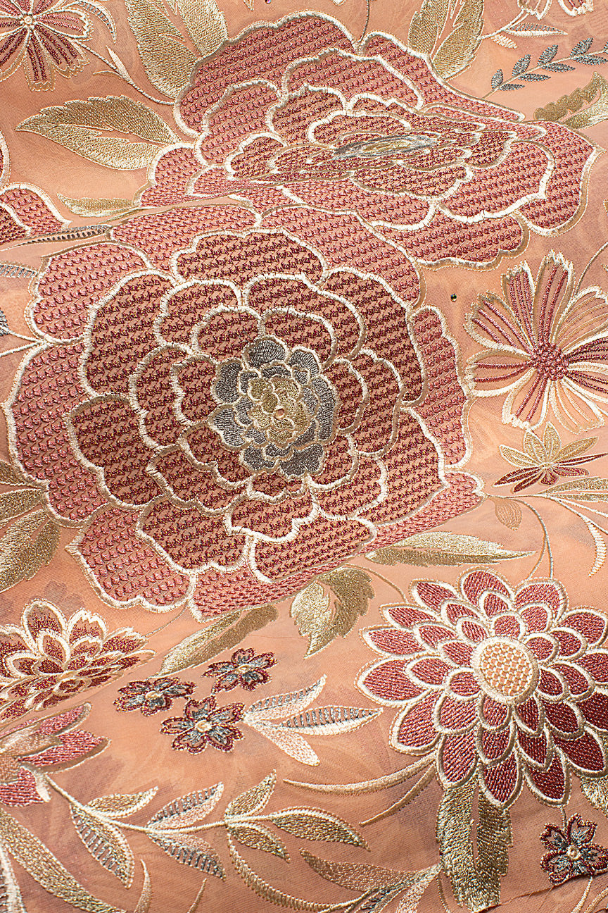 FSL762 - Stunning Fine Swiss Lace - Peach, Ash & Gold