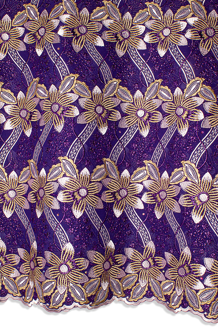 FSL743 - Stunning Fine Swiss Lace - Royal Purple & Gold