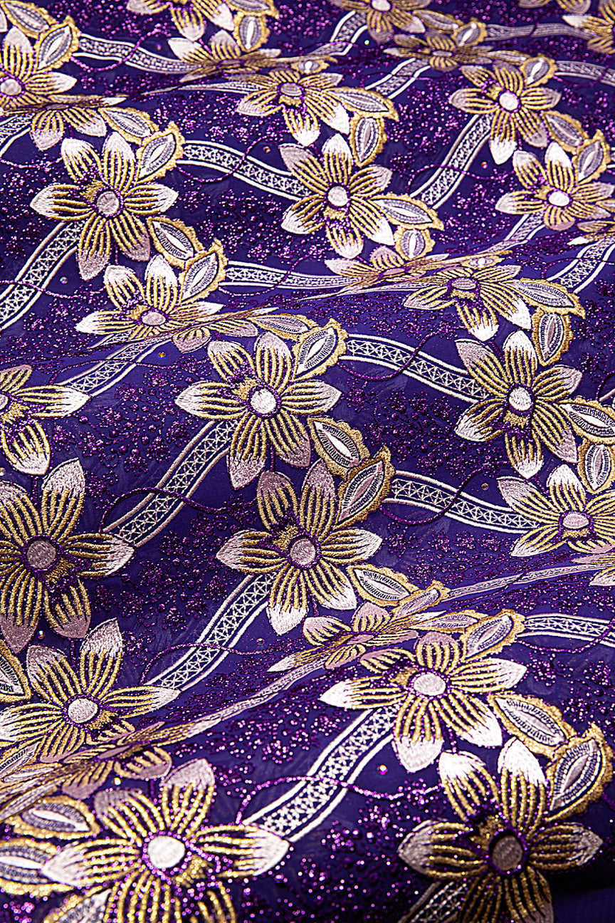 FSL743 - Stunning Fine Swiss Lace - Royal Purple & Gold