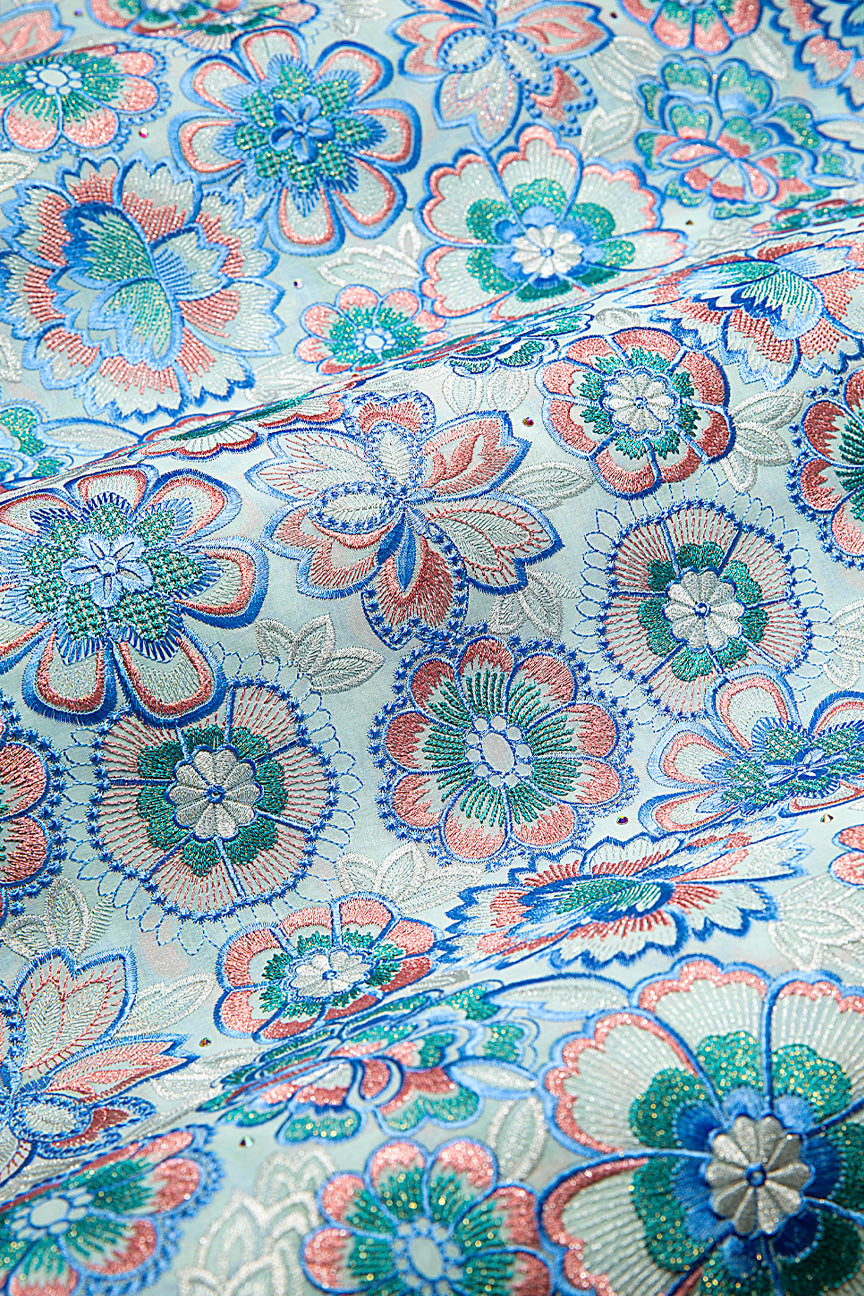 FSL742 - Stunning Fine Swiss Lace - Baby Blue, Pink & Aqua