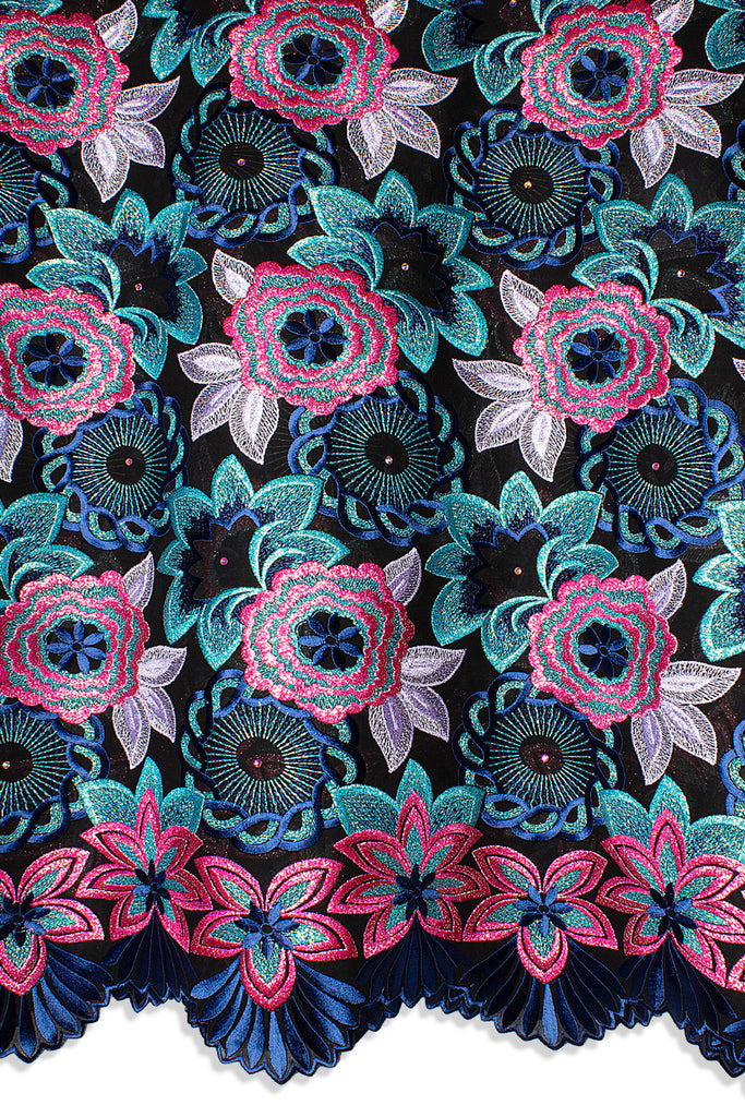 FSL744 - Stunning Fine Swiss Lace - Black, Turquoise, Royal Blue & Pink