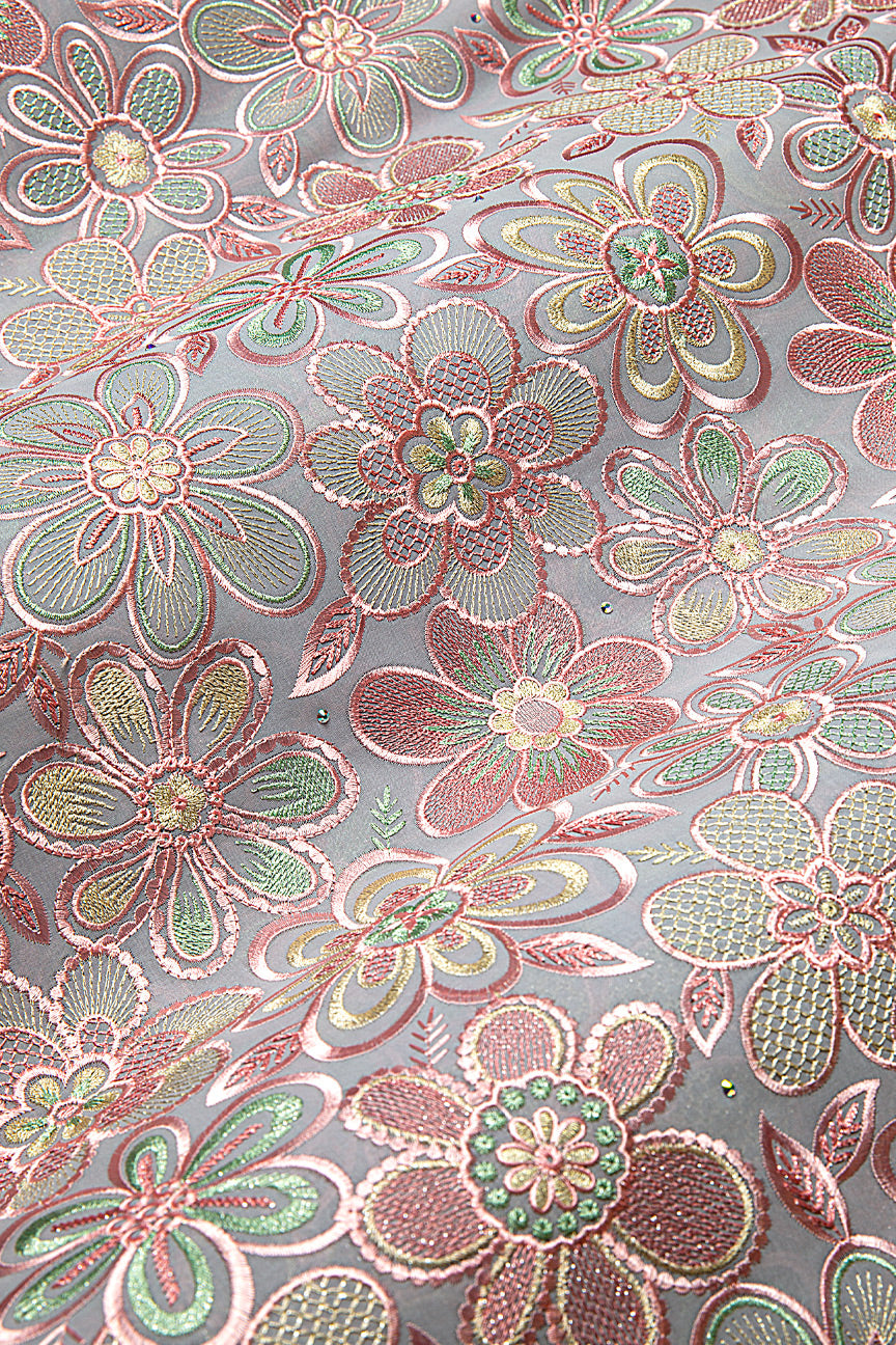 FSL733 - Stunning Fine Swiss Lace - Ash, Pink & Gold