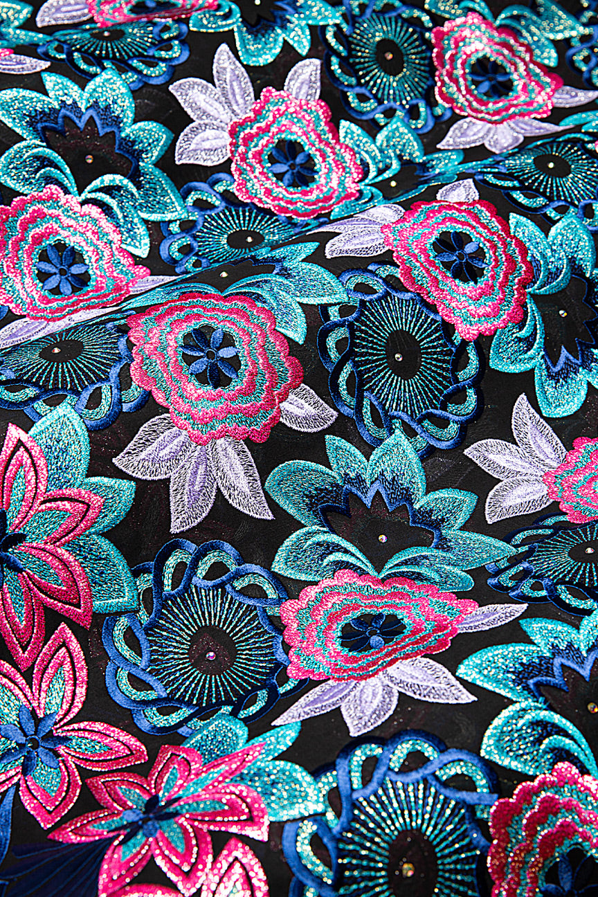 FSL744 - Stunning Fine Swiss Lace - Black, Turquoise, Royal Blue & Pink