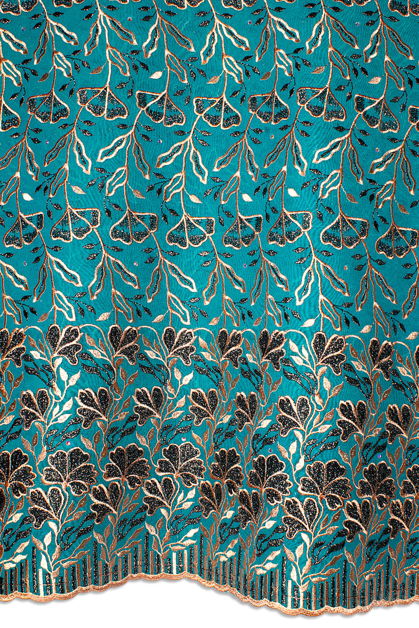 FSL737 - Stunning Fine Swiss Lace - Turquoise & Peach
