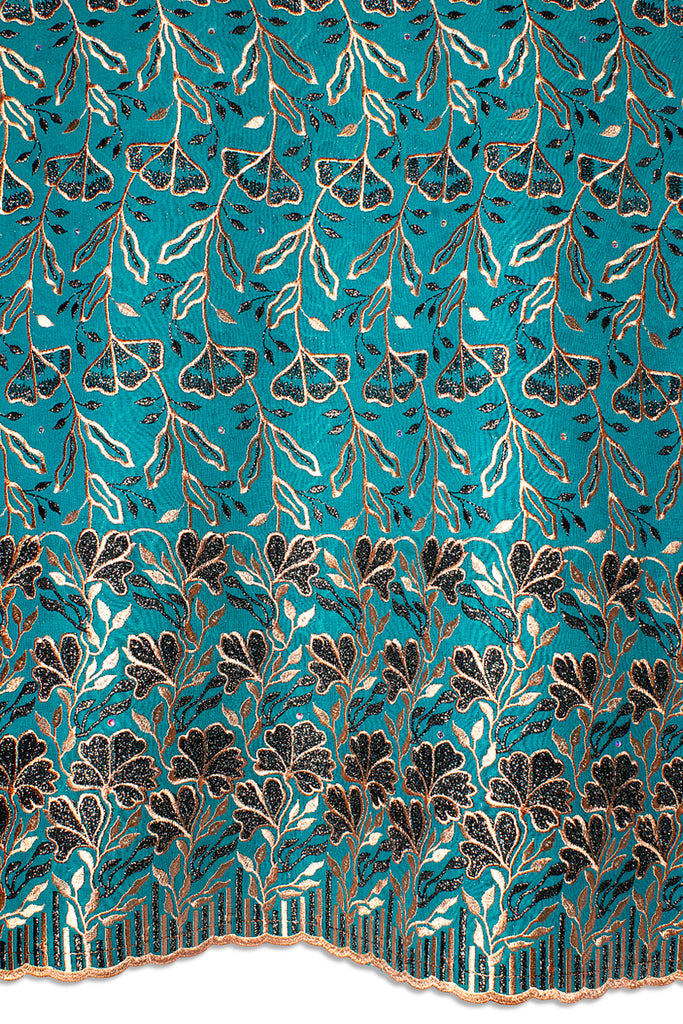 FSL737 - Stunning Fine Swiss Lace - Turquoise & Peach