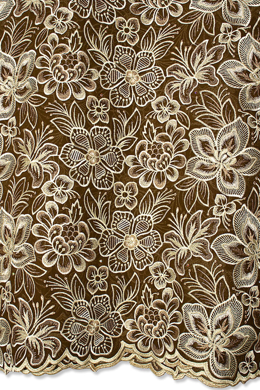 FSL761 - Stunning Fine Swiss Lace - Brown & Gold