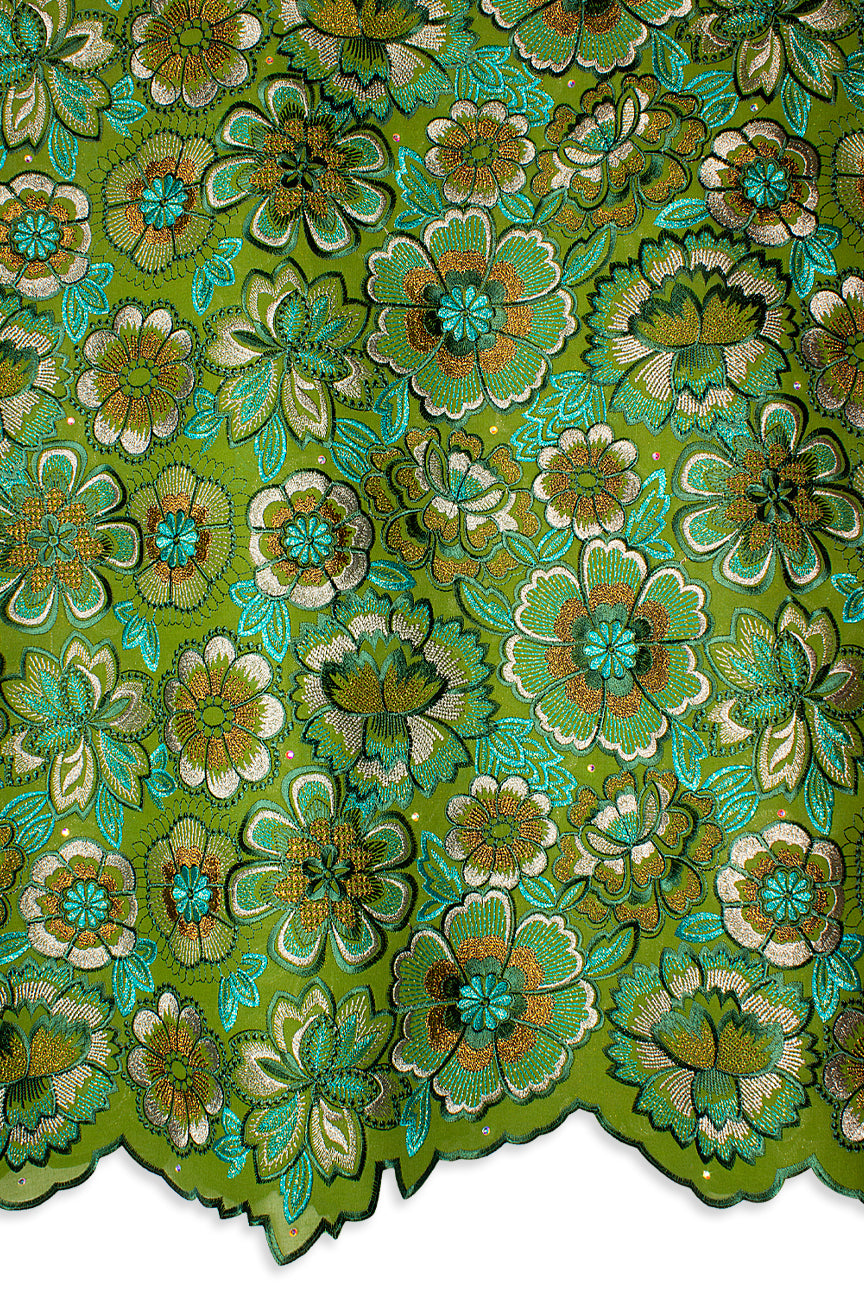 FSL742 - Stunning Fine Swiss Lace - Green, Aqua & Golden Brown