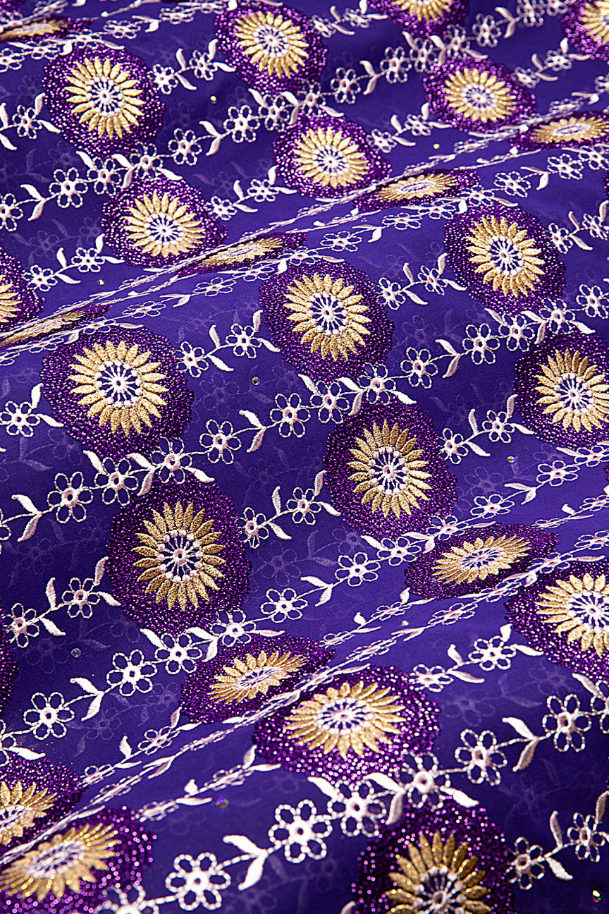 FSL745 - Stunning Fine Swiss Lace - Royal Purple & Gold
