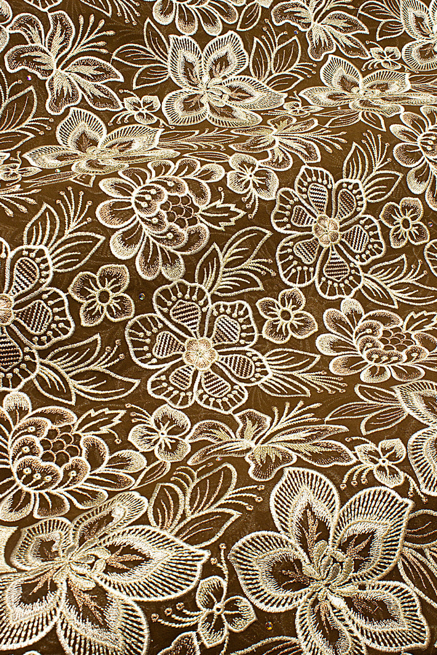 FSL761 - Stunning Fine Swiss Lace - Brown & Gold