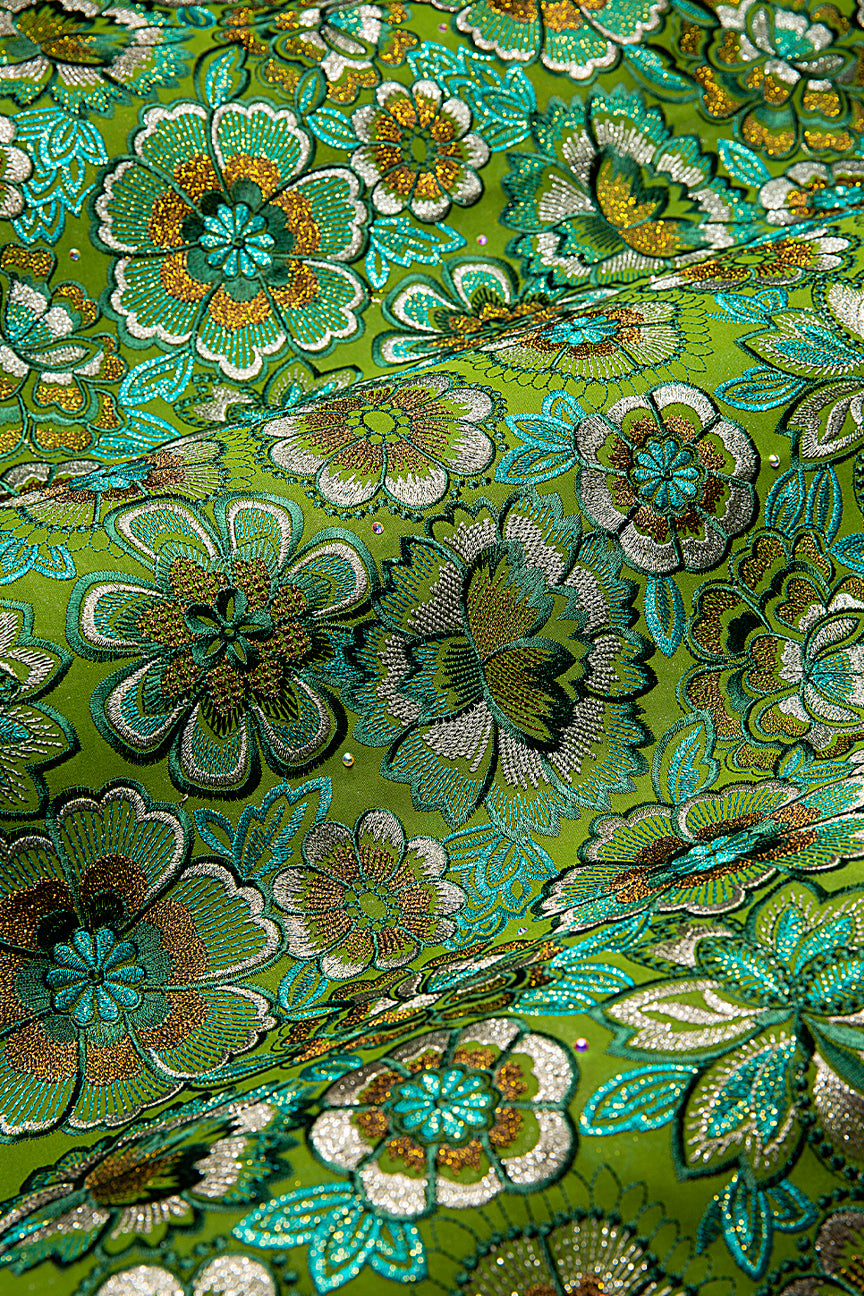 FSL742 - Stunning Fine Swiss Lace - Green, Aqua & Golden Brown