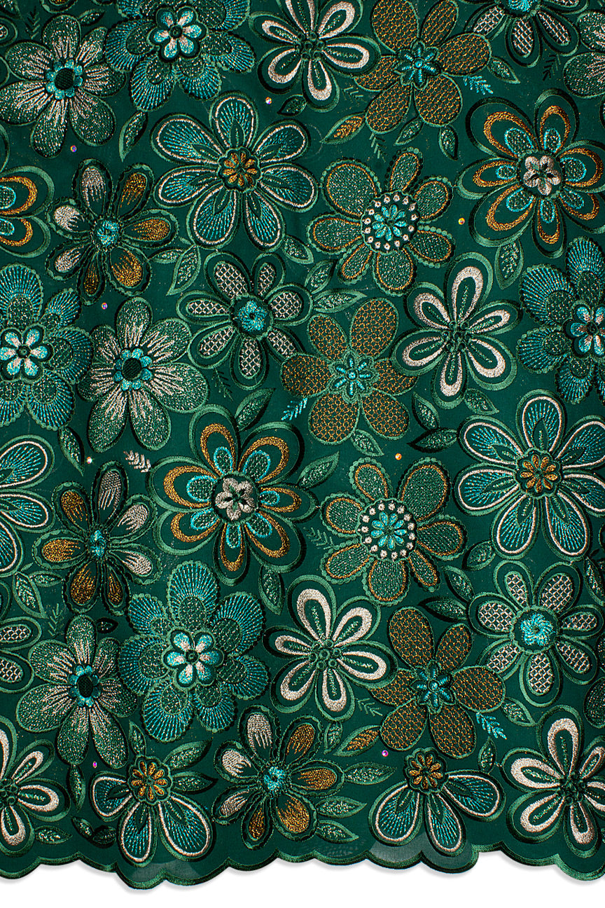 FSL733 - Stunning Fine Swiss Lace - Emerald Green, Gold & Turquoise