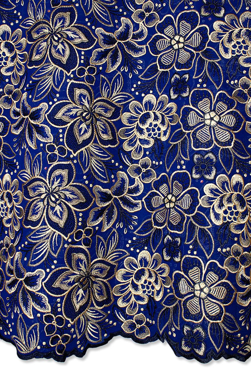 FSL761 - Stunning Fine Swiss Lace - Royal Blue & Gold