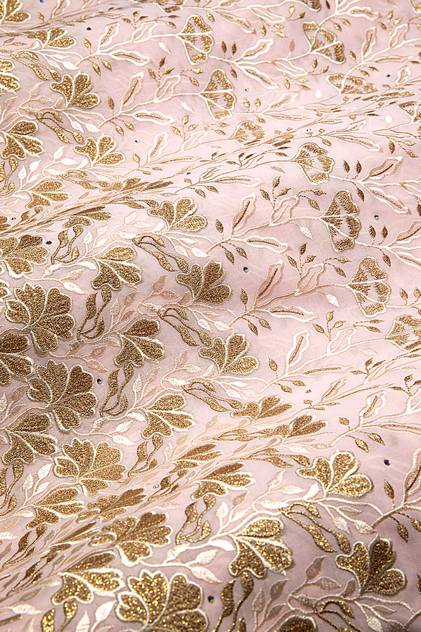 FSL738 - Stunning Fine Swiss Lace - Light Pink & Gold