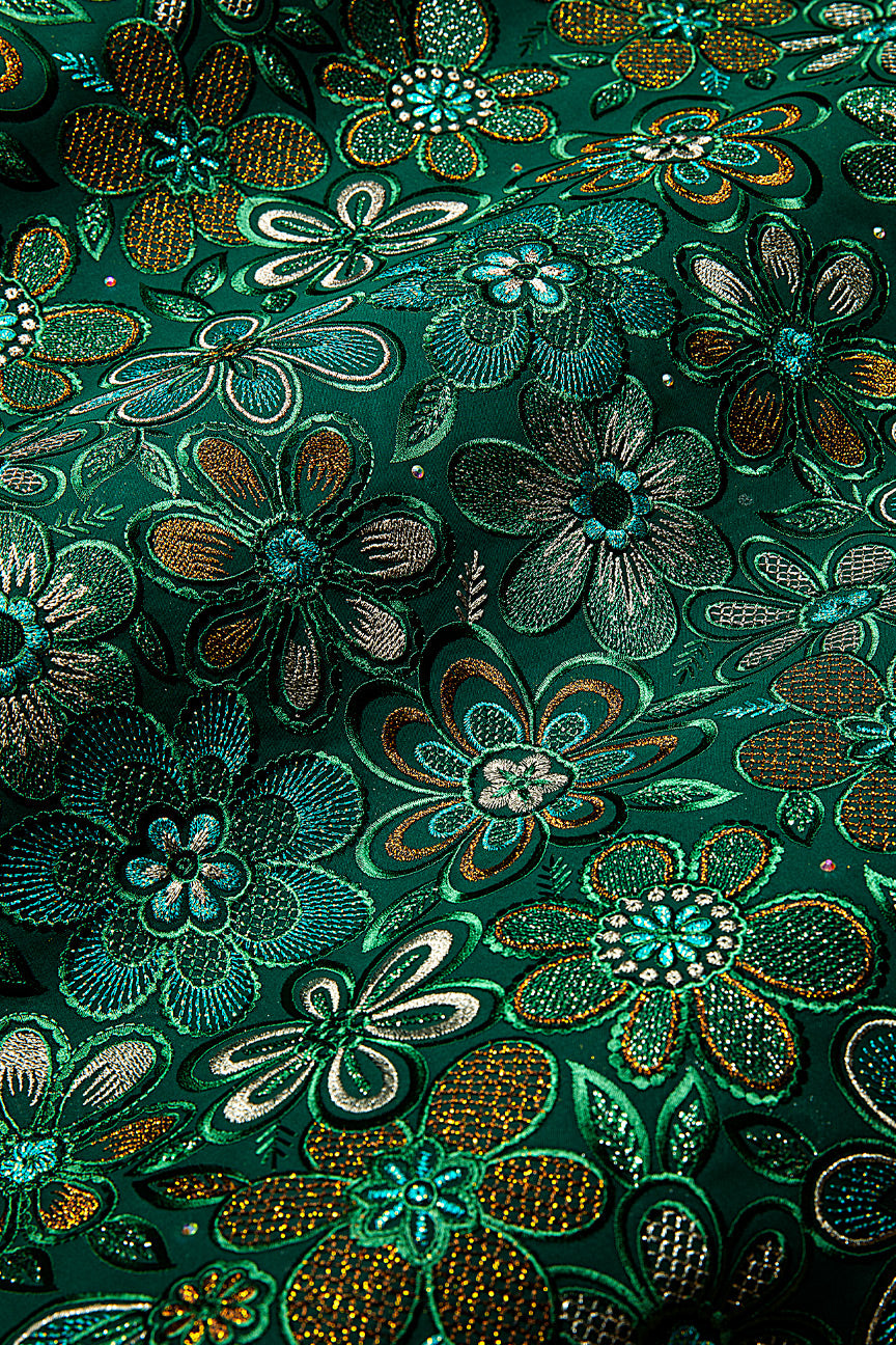 FSL733 - Stunning Fine Swiss Lace - Emerald Green, Gold & Turquoise