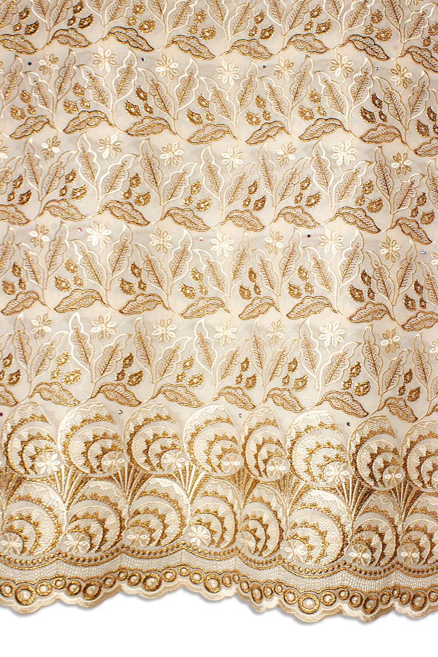 FSL739 - Stunning Fine Swiss Lace - Cream & Gold