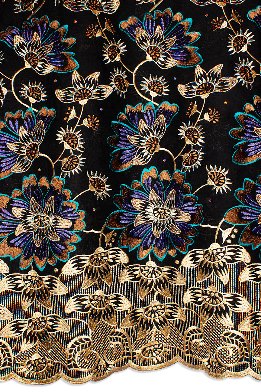 FSL732 - Stunning Fine Swiss Lace - Black, Gold, Purple & Brown