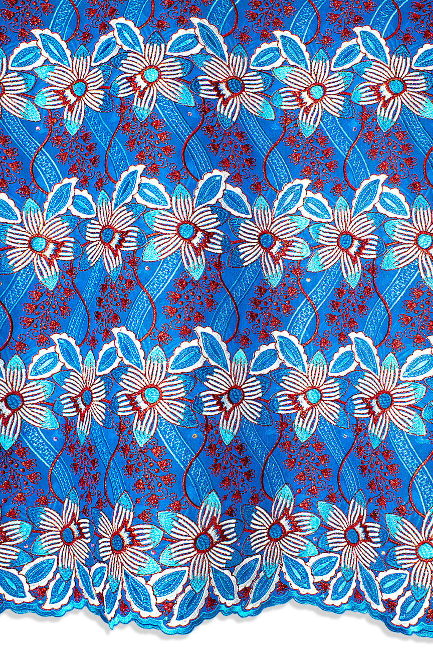 FSL747 - Stunning Fine Swiss Lace - Sky Blue & Royal Red