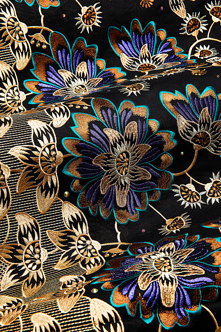 FSL732 - Stunning Fine Swiss Lace - Black, Gold, Purple & Brown