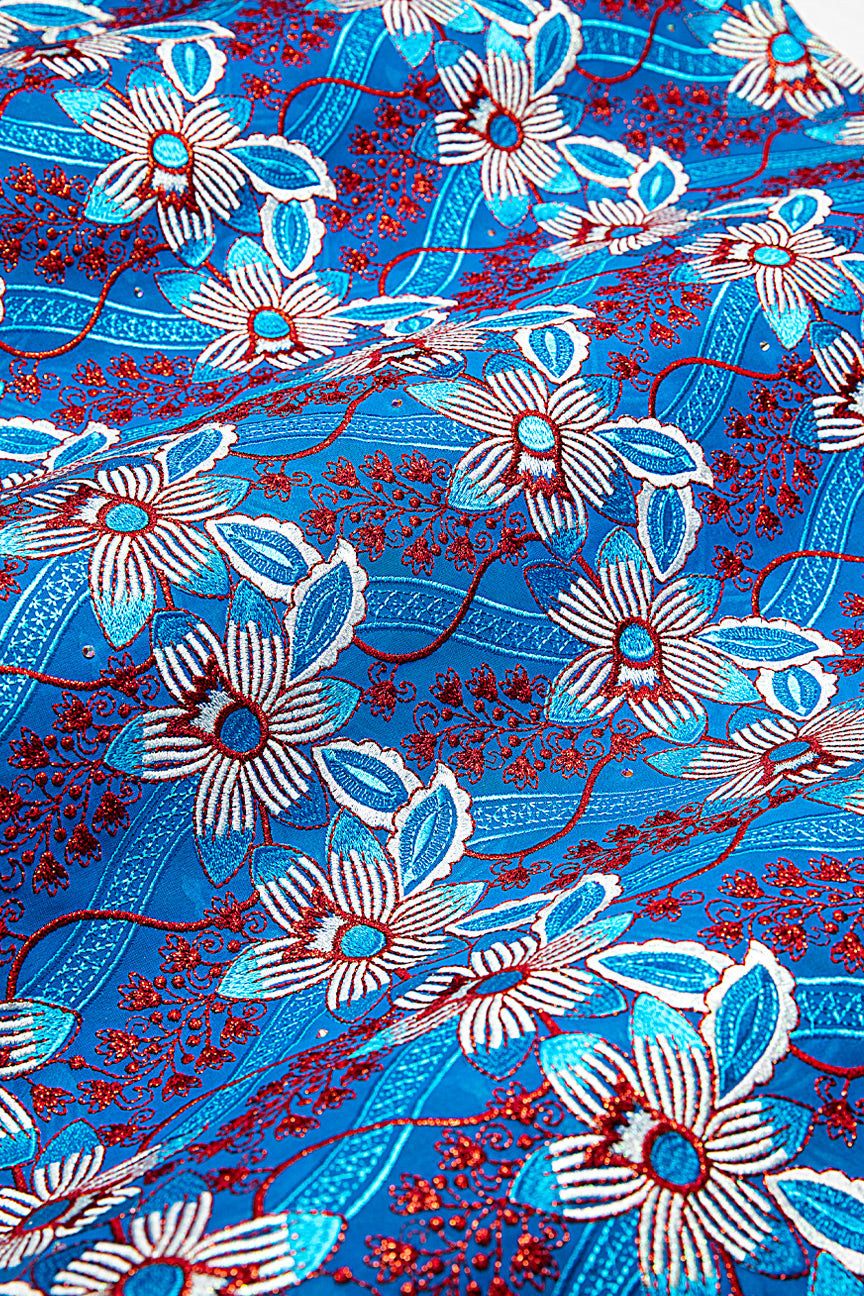 FSL747 - Stunning Fine Swiss Lace - Sky Blue & Royal Red