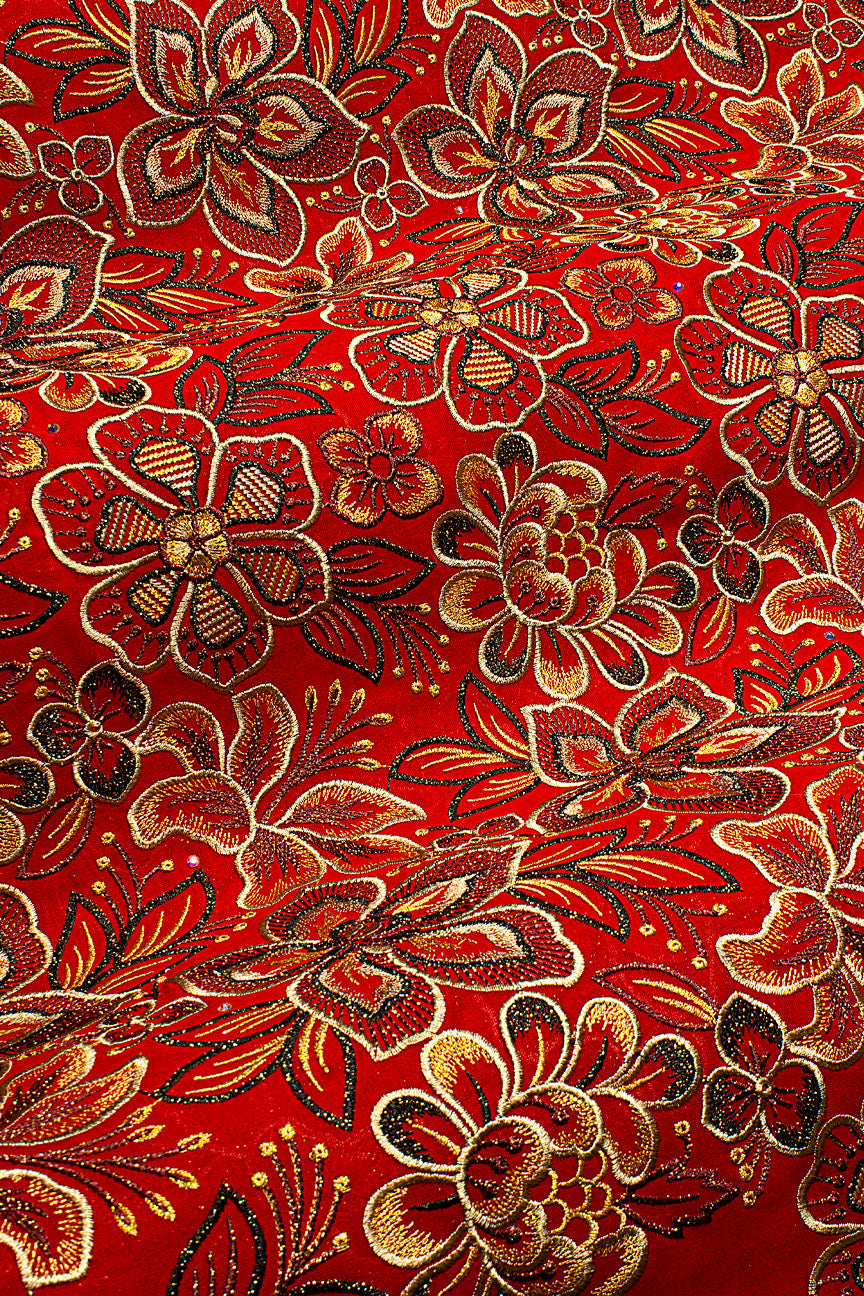 FSL761 - Stunning Fine Swiss Lace - Royal Red, Black & Gold