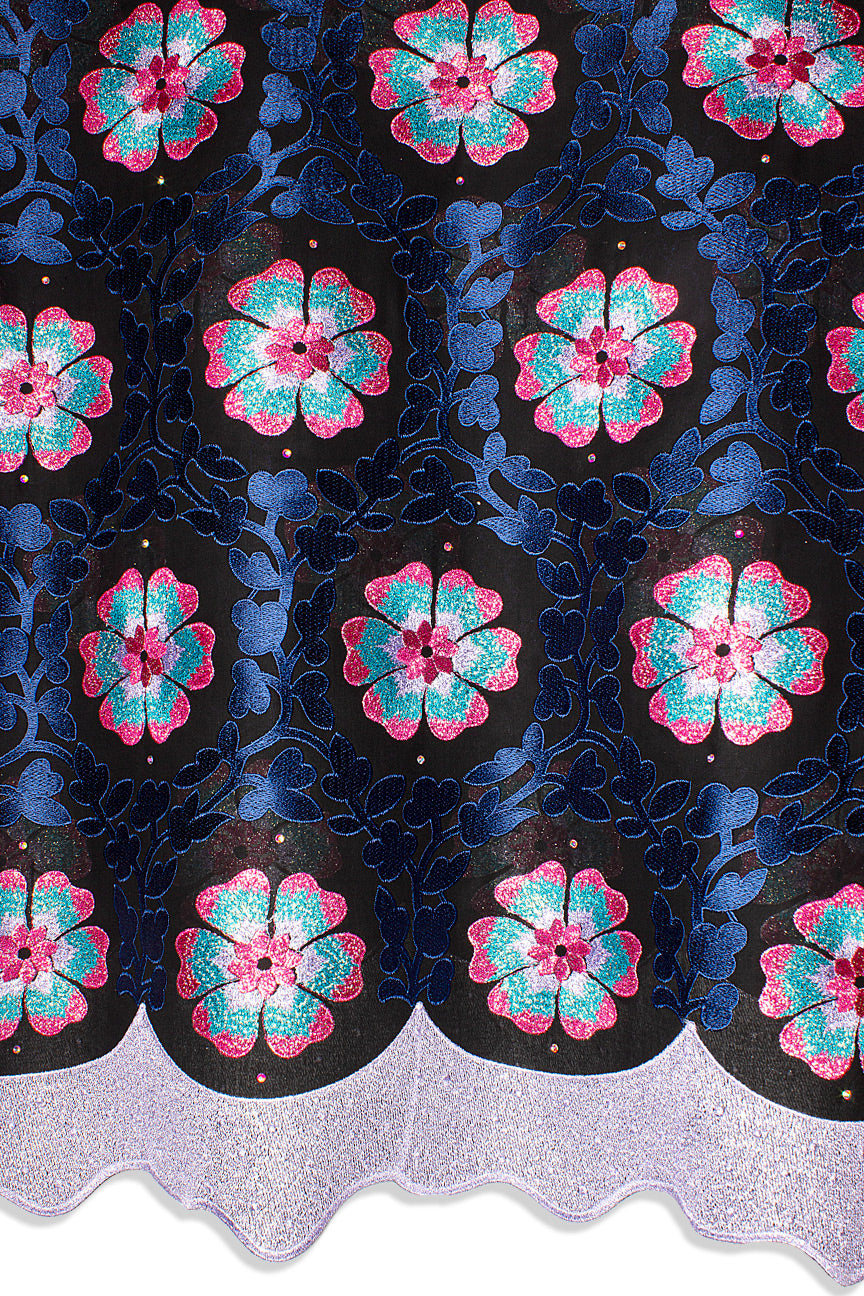 FSL748 - Stunning Fine Swiss Lace - Black, Turquoise & Pink