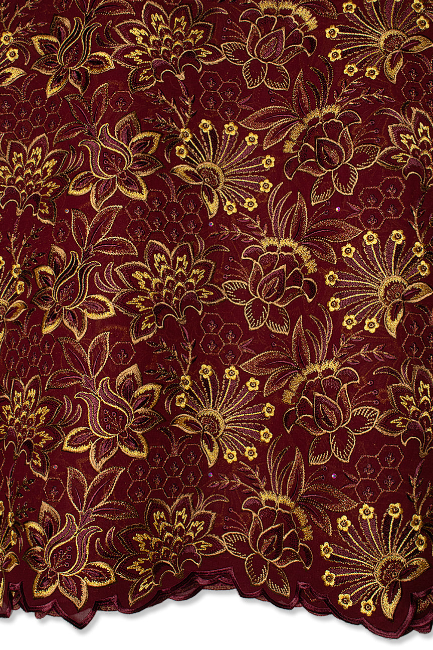 FSL761 - Stunning Fine Swiss Lace - Wine & Gold