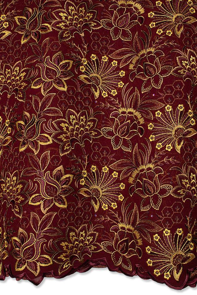FSL761 - Stunning Fine Swiss Lace - Wine & Gold