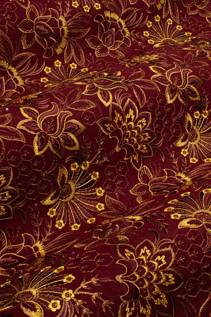 FSL761 - Stunning Fine Swiss Lace - Wine & Gold