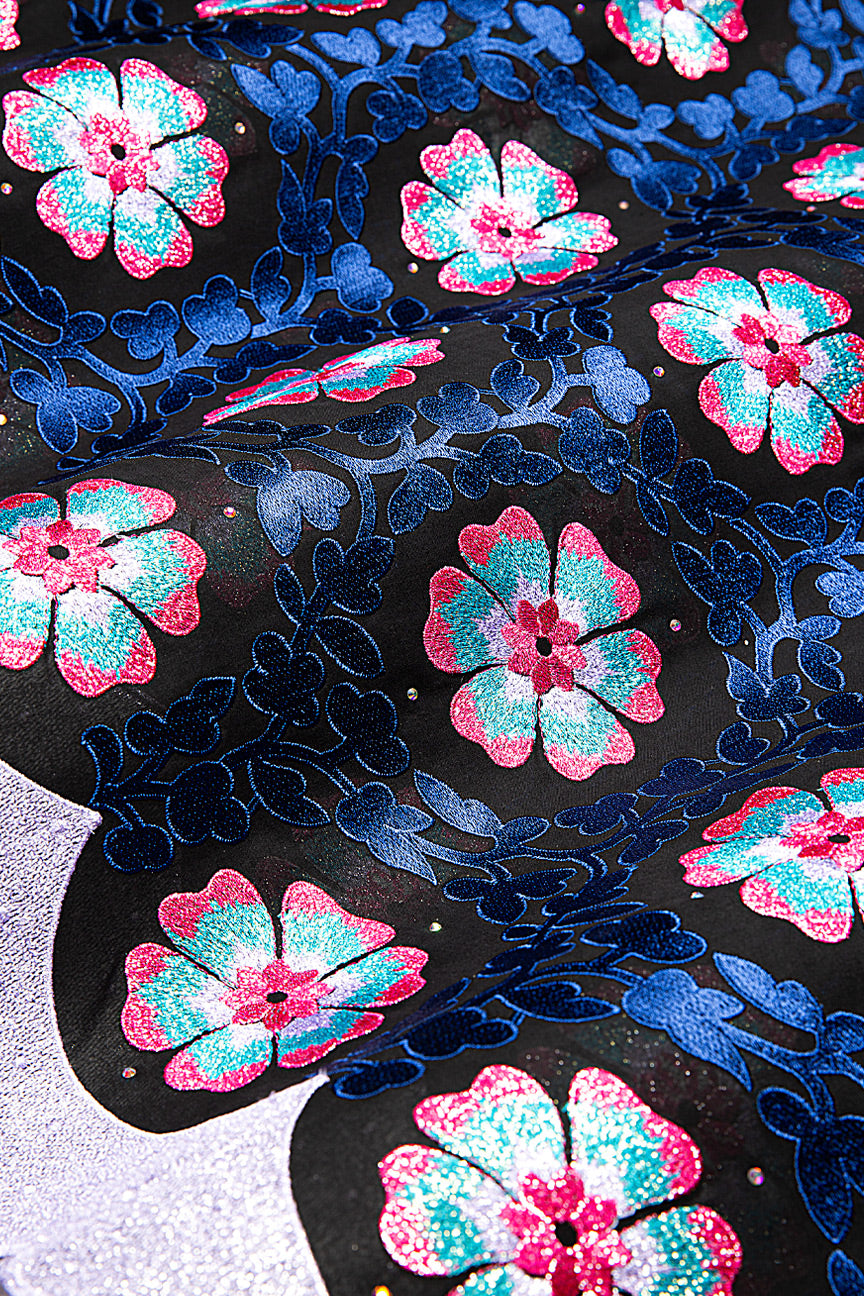 FSL748 - Stunning Fine Swiss Lace - Black, Turquoise & Pink
