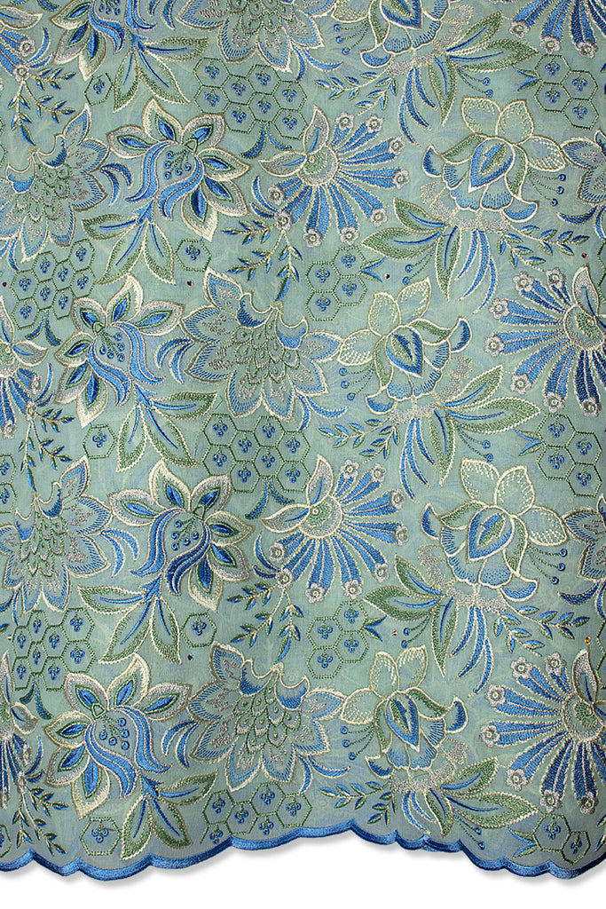 FSL761 - Stunning Fine Swiss Lace - Aqua, Sky Blue & Light Gold