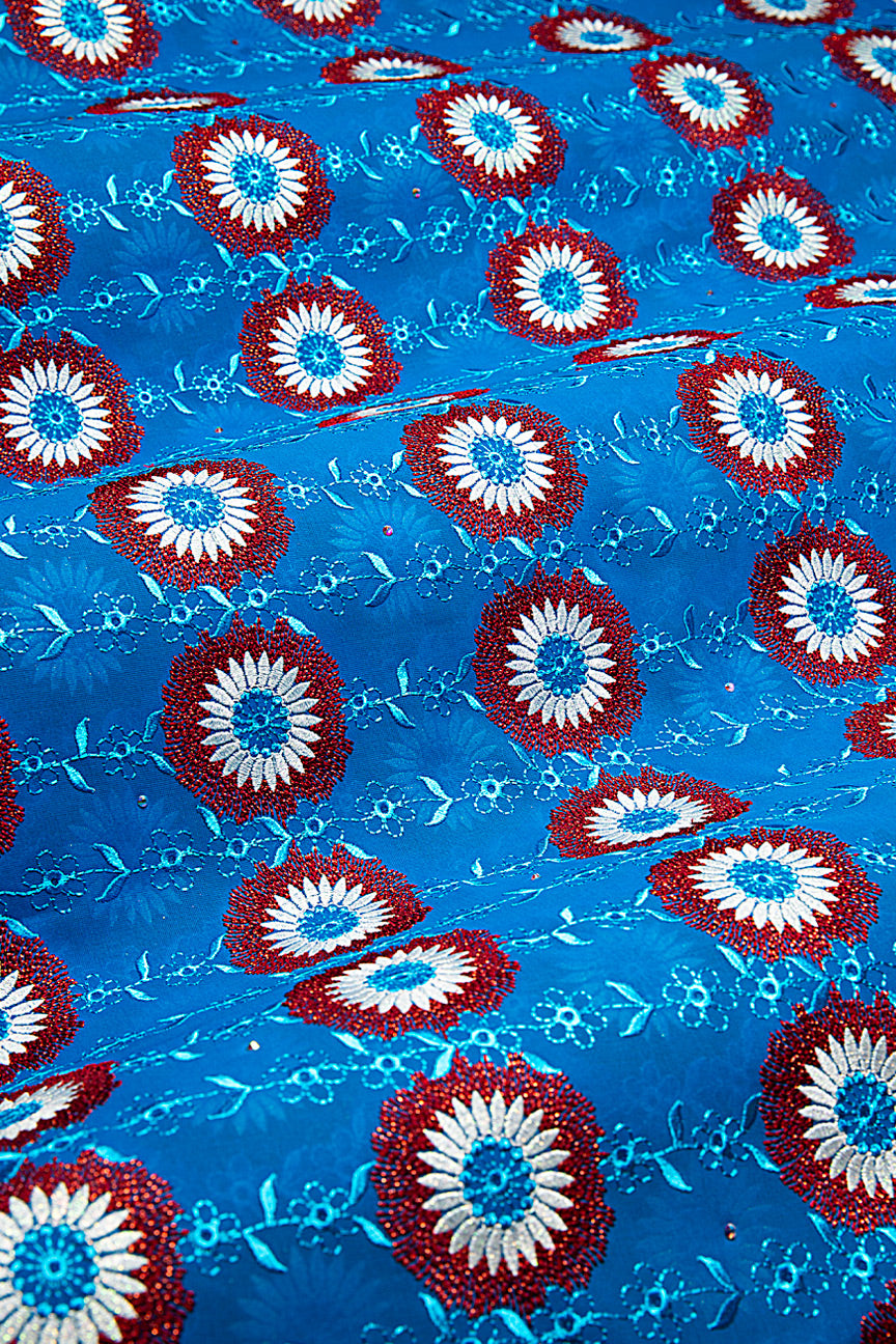 FSL749 - Stunning Fine Swiss Lace - Sky Blue & Maroon