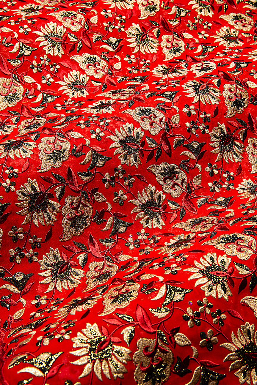 FSL741 - Stunning Fine Swiss Lace - Royal Red, Black & Gold