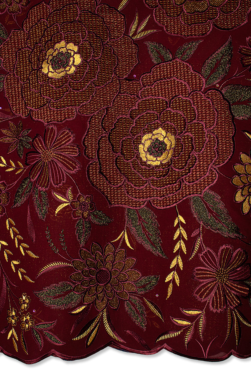 FSL762 - Stunning Fine Swiss Lace - Wine & Gold
