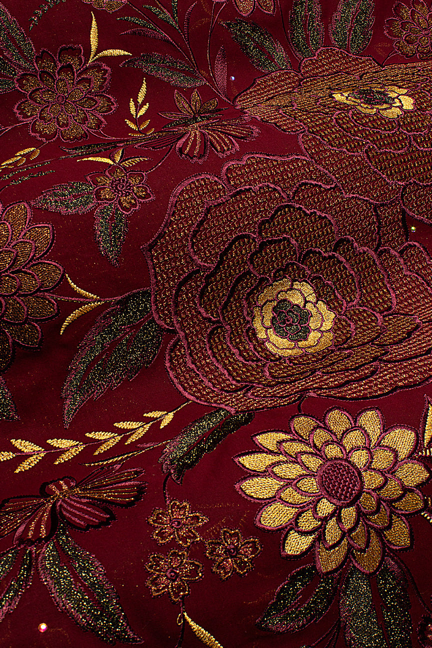 FSL762 - Stunning Fine Swiss Lace - Wine & Gold